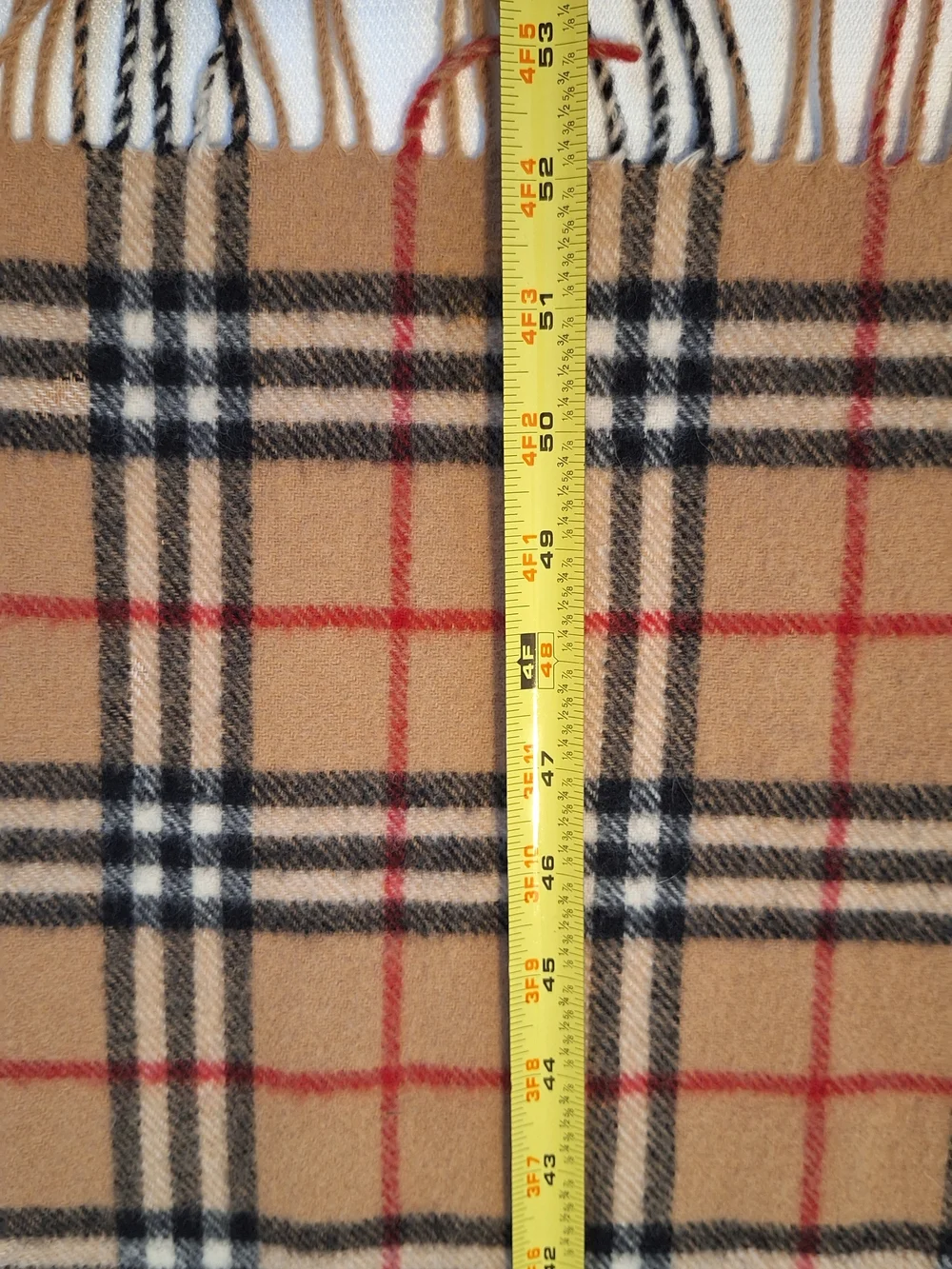 Burberrys 100% Lambswool Tan Plaid Fringe Scarf for Men